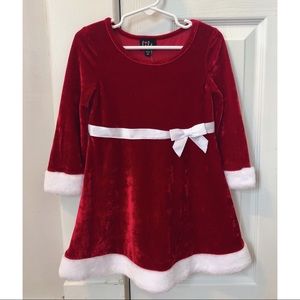 Red Velvet Christmas Holiday Dress with Faux Fur Trim & Ribbon Detail